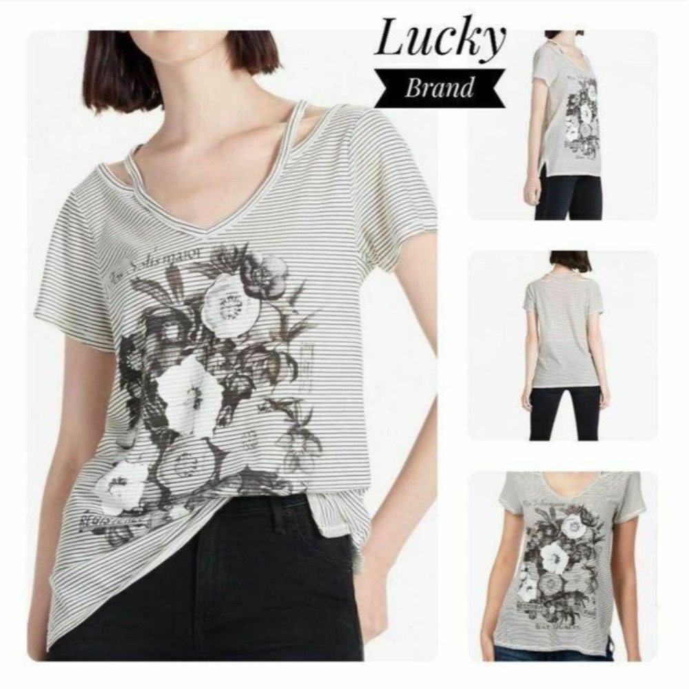 Lucky Brand Women Stripe Floral Graphic Shirt Top - Picture 6 of 6